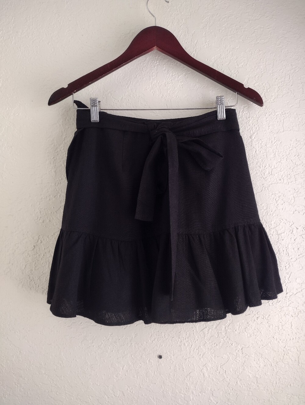 Princess Polly Black Ruffle Wrap Mini Skirt Asymmetrical Flowy Western Boho - Picture 6 of 7